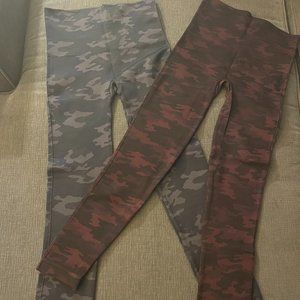 TWO NWOT Spanx Seamless Camo Look At Me Now Leggings - Grey/Black & Wine